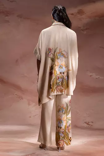 Beige embroidered chanderi co ord set