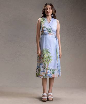 Blue printed twill cotton dress 1
