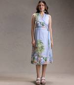 Blue printed twill cotton dress