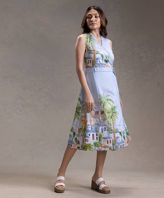 Blue printed twill cotton dress 2