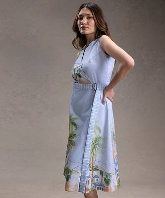 Blue printed twill cotton dress 3