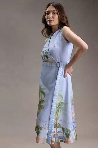 Blue printed twill cotton dress