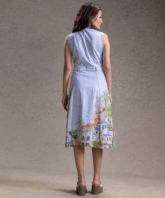 Blue printed twill cotton dress 4