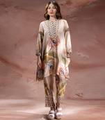 Beige embroidered chanderi co ord set
