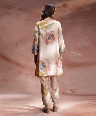 Beige embroidered chanderi co ord set 4