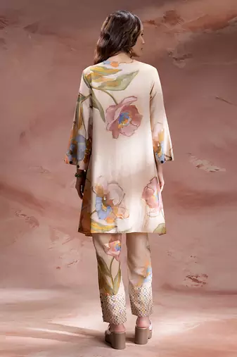 Beige embroidered chanderi co ord set