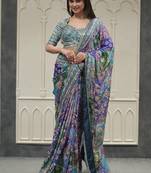 Multi Color Gold Zari And Hand Real Mirror Work Chinnon Saree