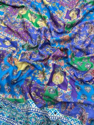 Multi Color Gold Zari And Hand Real Mirror Work Chinnon Saree 4
