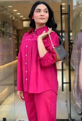 Pink embroidered cotton co-ord set 2