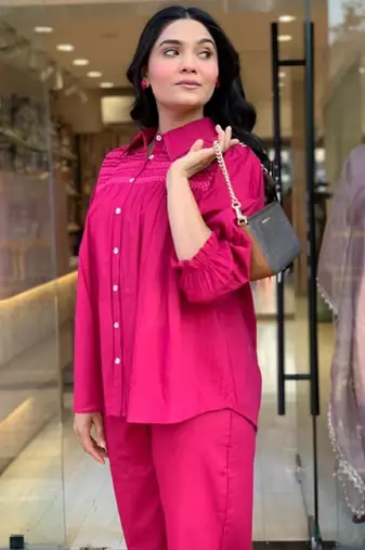 Pink embroidered cotton co-ord set