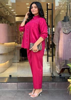 Pink embroidered cotton co-ord set 1