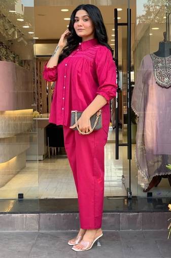 Pink embroidered cotton co-ord set