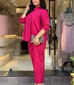 Pink embroidered cotton co-ord set