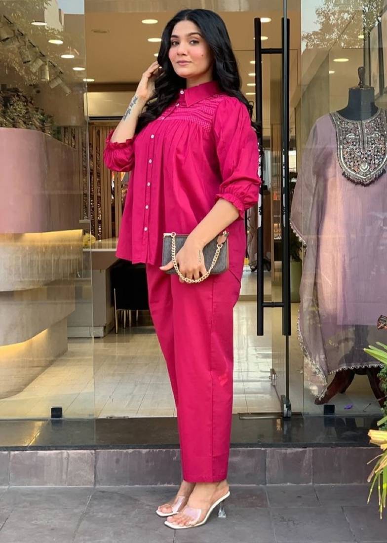 Pink embroidered cotton co-ord set