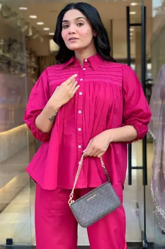 Pink embroidered cotton co-ord set
