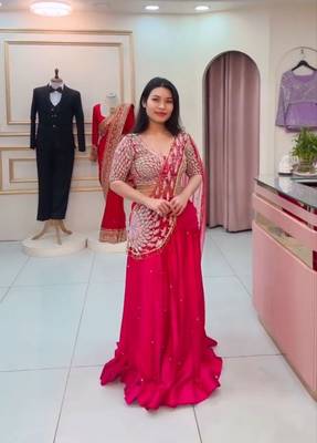 rani pink moti crep pre draped saree 3