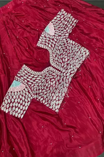 rani pink moti crep pre draped saree