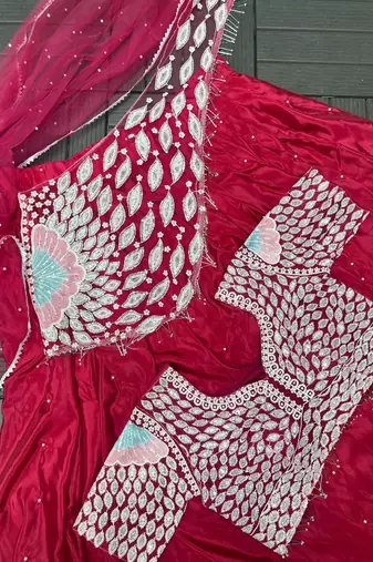 rani pink moti crep pre draped saree