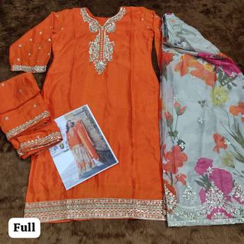Orange heavy chinon silk palazzo suit with sequin  3