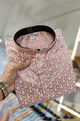 Pink lucknowi work silk straight kurta