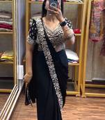 black embroidery sequin chinon ready to wear saree