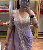 lavender embroidery sequin chinon ready to wear saree