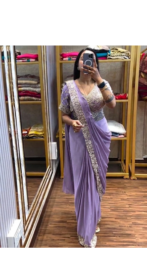 lavender embroidery sequin chinon ready to wear saree 2