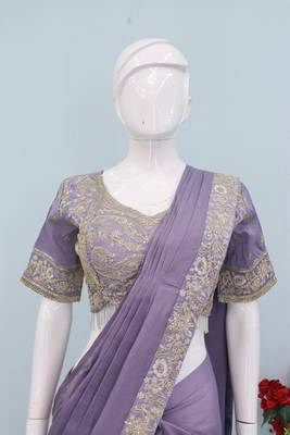 lavender embroidery sequin chinon ready to wear saree 3