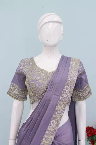 lavender embroidery sequin chinon ready to wear saree