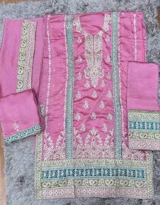 Dark peach embroidered silk salwar suit 3