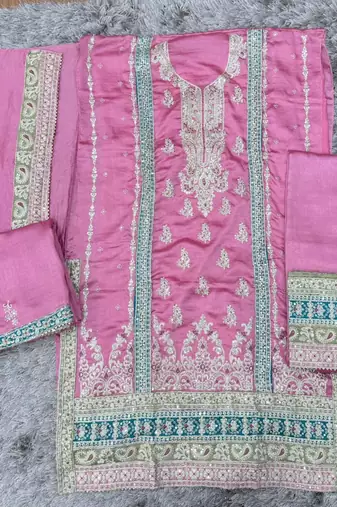 Dark peach embroidered silk salwar suit