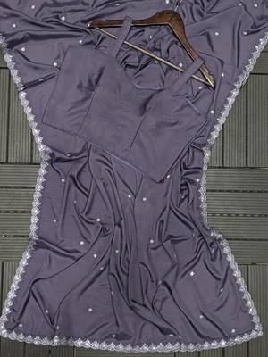 dark lavender embroidery creap satin ready made saree 5