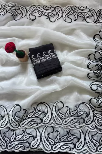 Black Color embroidery pallu work Silk Saree