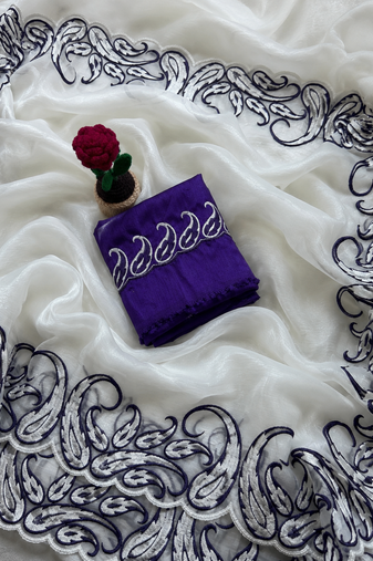 Purple Color embroidery pallu work Silk Saree