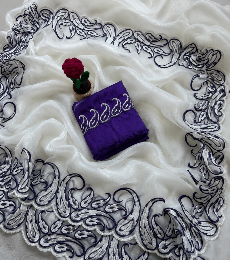 Purple Color embroidery pallu work Silk Saree