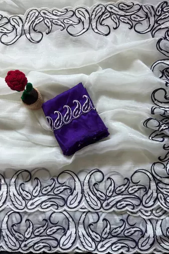 Purple Color embroidery pallu work Silk Saree