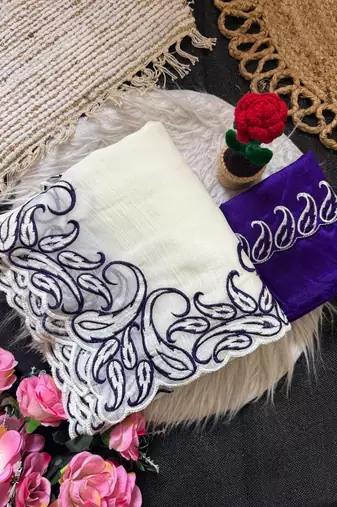 Purple Color embroidery pallu work Silk Saree