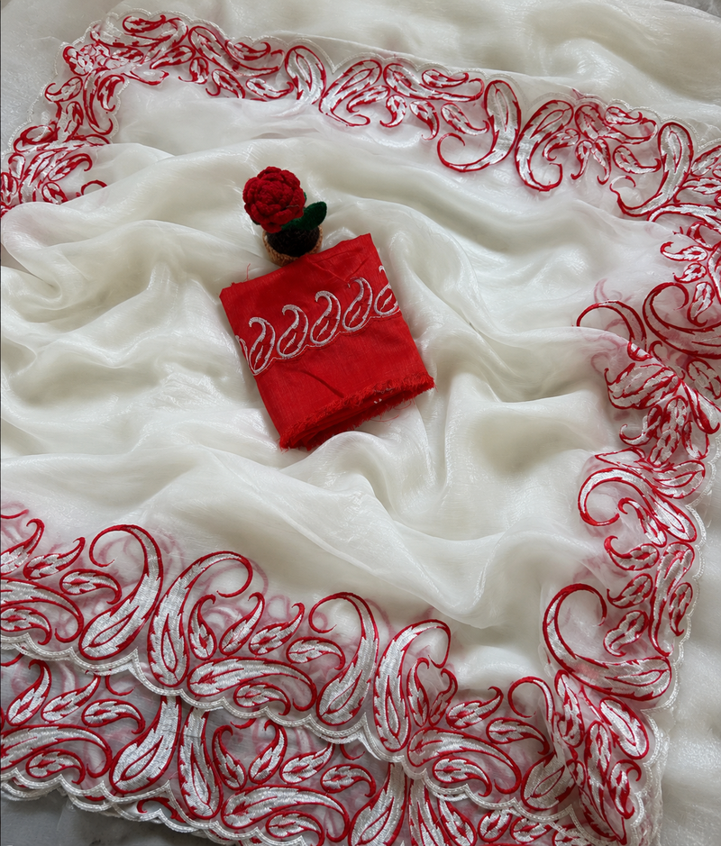 Red Color embroidery pallu work Silk Saree