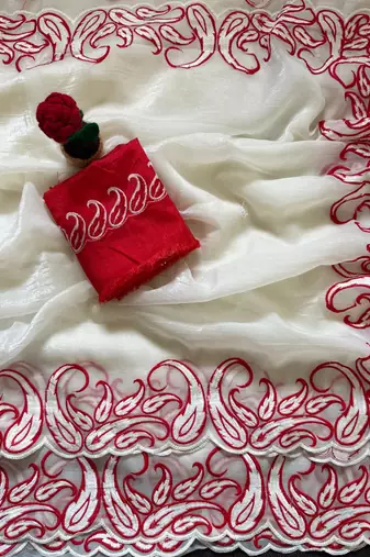 Red Color embroidery pallu work Silk Saree