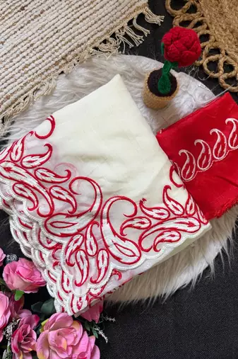 Red Color embroidery pallu work Silk Saree