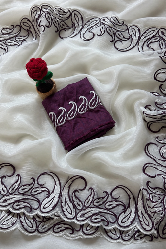 Wine Color embroidery pallu work Silk Saree