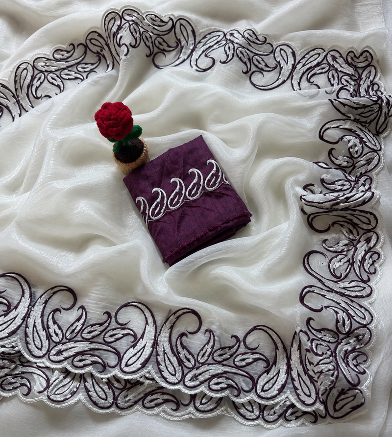 Wine Color embroidery pallu work Silk Saree