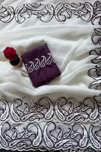 Wine Color embroidery pallu work Silk Saree