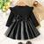 Black bow detail ribbed knit & faux leather party dress