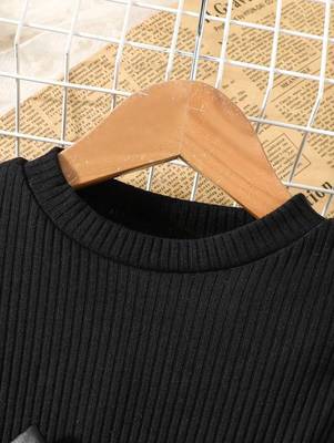 Black bow detail ribbed knit & faux leather party dress 4