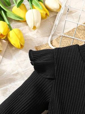 Black bow detail ribbed knit & faux leather party dress 5