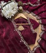 Wine Color Embroidery design work Silk Saree