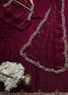 Wine Color Embroidery design work Silk Saree 2