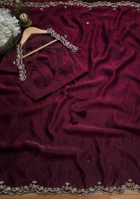 Wine Color Embroidery design work Silk Saree 3