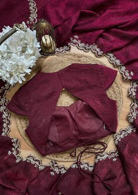 Wine Color Embroidery design work Silk Saree 4